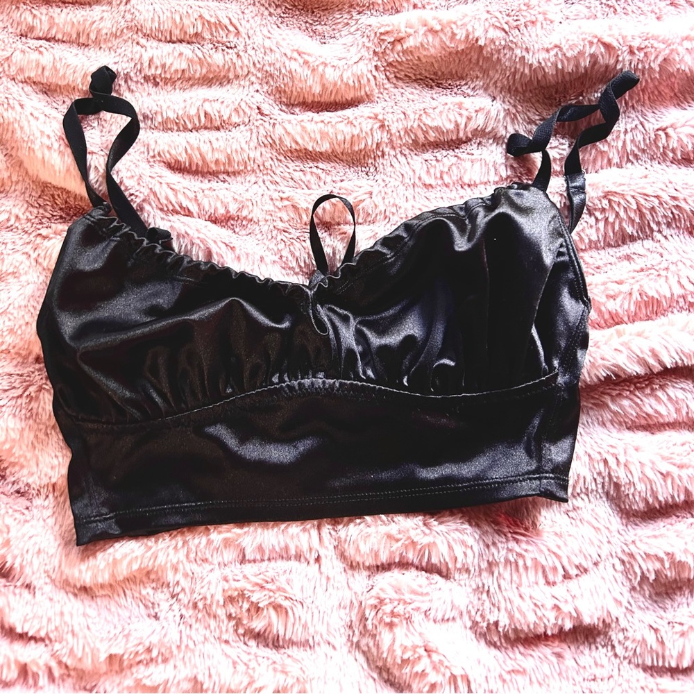 Black bra style form fitting crop top